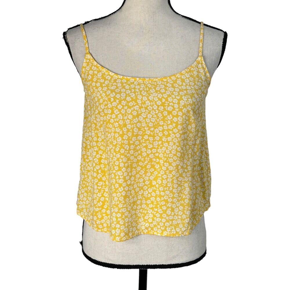 Divided JRS X-Small Cropped Tank Top Floral Spaghetti Straps Lightweight Yellow
